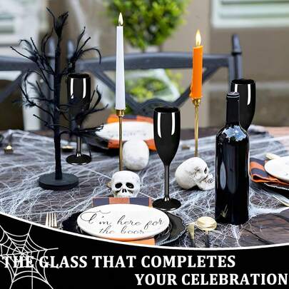 1/2/3/6/12/24 只装黑色闪光香槟杯，新娘派对酒杯，6盎司（170毫升），不易碎材质，适用于婚礼、婚礼装饰、派对和伴娘礼物