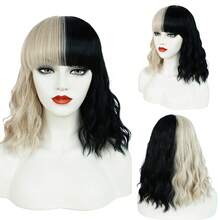 短款波波头假发 女士蓬松波浪卷发 齐肩长度 合成彩色角色扮演服装假发（粉紫色、粉色、黑色+卡其色双包装） - 彩色 - 查看 3