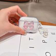 Pink Bow Transparent Protective Case With Pearl Bow Pendant, Shock-Proof Protective Cover, Suitable For AirPods 1/2/3/4/Pro/Pro 2 - Multicolor - View 6