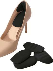 2pcs Multifunctional Soft Silicone Anti-Slip Heel Pads, Transparent Material Suitable For High Heels, Flats, Sandals And Sneakers - Black - View 2