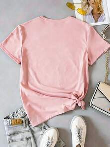 BT21 Characters Graphic Tee Women's Cotton Loose Fit Gifts For Halloween, Christmas, Thanksgiving And New Year - 粉色 - 查看 5