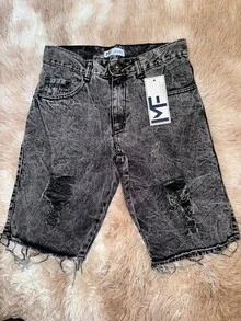 Men's Ripped Denim Shorts, MF SK Modern Style. - 灰色 - 查看 1