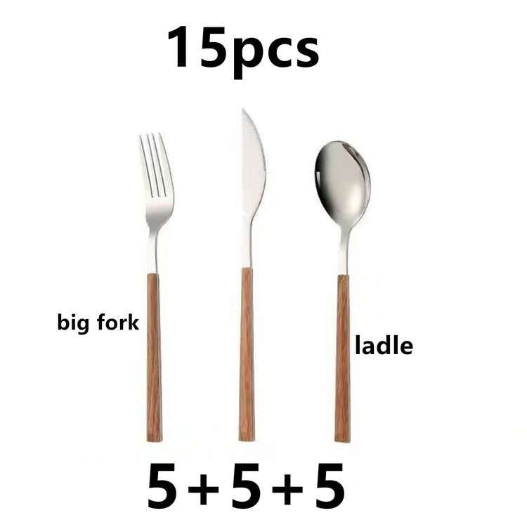 25/30 Pieces Cutlery Set With Wood-Look Handles, 8 Pieces, High-Quality Stainless Steel Dinnerware Set, Mirror Polished Finish, Dinnerware Set For Home Use, Including Fork, Knife And Spoon, Dishwasher - Multicolor - View 19