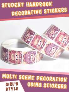 1 Cuộn Giấy Dán Hình Cô Gái Hoạt Hình, Hình Dán Tròn Thủ Công Anime, Đồ Dùng Sổ Lưu Niệm, Văn Phòng Phẩm, Hình Dán Vui Nhộn - nhãn dán - Xem 3