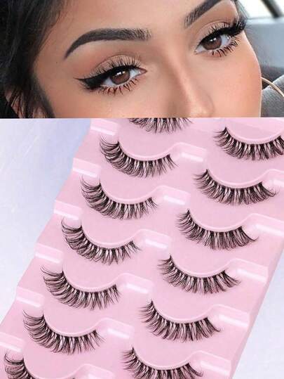 7 Pairs 3D Faux Mink Lashes, Natural Lengthening Curly Charming Short Cat Eye False Eyelashes