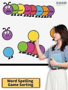 BELLKIDS 8 张可擦除卡片、DIY 卡片、7 种颜色、双面空白卡片、闪存卡、早期学习、手写卡片、拼写游戏、拼接毛毛虫卡片、卡通卡片、识字游戏、蒙特梭利、课堂互动道具、家庭、派对、教育游戏、学生用品 - 彩色 - 查看 3