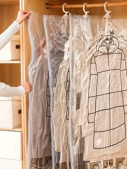 5-Hook Extra Large Hanging Vacuum Storage Bags | Thickened Organizer Bags, Extended Design, No Power Required, Protects Clothes And Saves Space