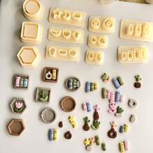 Molde de arcilla polimérica para miniestantería, molde de arcilla polimérica para miniplantas y serie de libros, adecuado para pendientes DIY y elaboración de joyas, diseño de pendientes hechos a mano, artesanía creativa - Amarillo - Ver 2