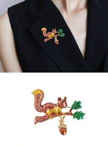 1pc Fashionable Cute Squirrel Brooch, Versatile Clothing Accessory - Multicolor - View 1