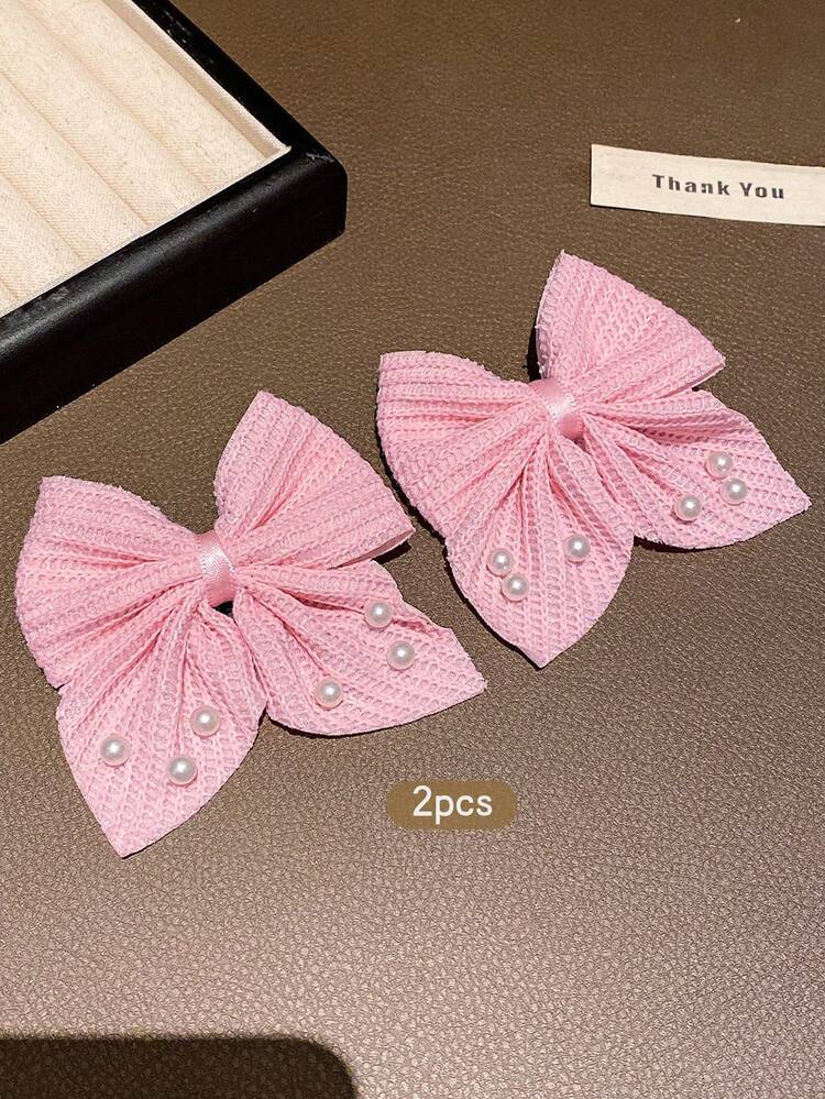 2 chiếc kẹp tóc hình nơ dễ thương thời trang, thích hợp làm phụ kiện tóc hàng ngày. - Hồng - Xem 2