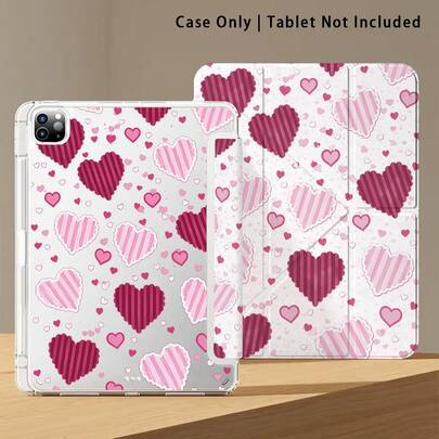 Burgundy Heart & Pink Heart Pattern Acrylic Crystal Shell Case, Compatible With Honor, Apple Tablets. Anti-Bending, Reinforced Silicone Edges, Auto Wake/Sleep, Built-In Pen Slot, Multi-Angle Foldable Stand - Perfect Daily Protection, Ideal Gift