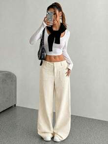 ADD MODA REF AS2016 ELEGANT AND VERSATILE ROPE FUR PANTACOURT PANTS - Màu be - Xem 4