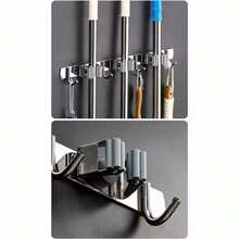 Stainless Steel Wall-Mounted Broom Holder With 7 Or 9 Hooks For Brooms, Mops, And Cleaning Utensils. - 銀色 - 查看 4