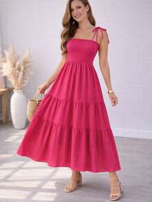Floral Maxi Dress – Elegance And Comfort - 玫紅色 - 查看 1