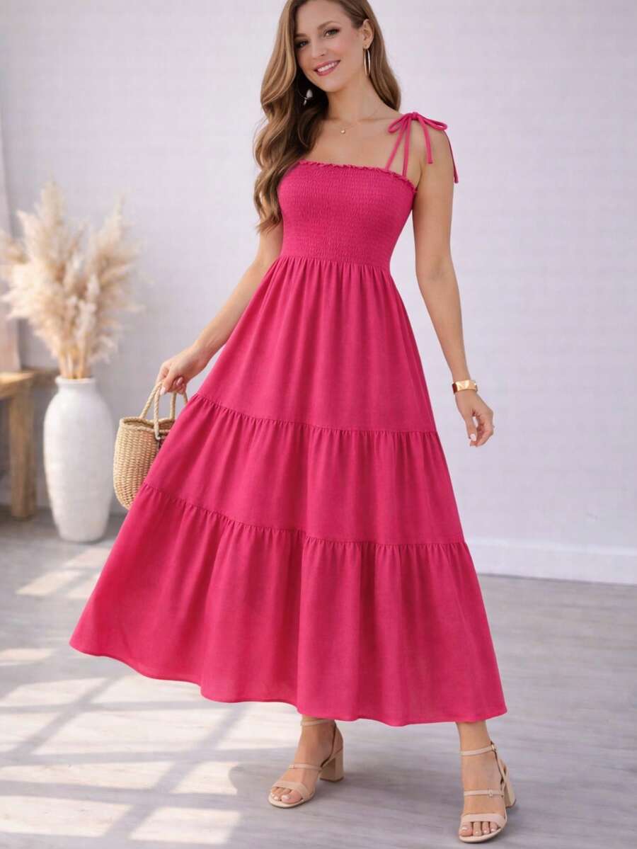 Floral Maxi Dress – Elegance And Comfort - 玫紅色 - 查看 1