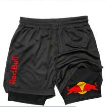Summer 2-In-1 Dry Fit Compression Shorts With Secret Pocket And Regular Fit - 黑色 - 查看 1