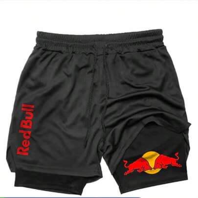 Short 2 em 1 Dry Fit Compressão Bolso Secreto Red Bull  Verão    Ajuste Regular