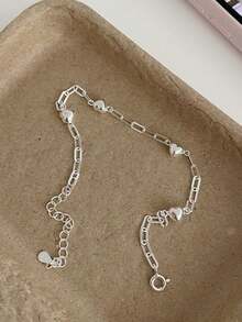 BALMORA 1条925纯银时尚优雅可爱心形链手链，适合女性日常佩戴、友谊聚会、情人节、珠宝礼物 - 光面愛心銀色-16+4cm - 查看 8