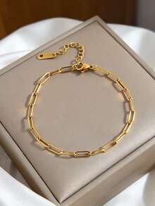 1件简约朋克风不锈钢圆蛇形扁平手镯，适合日常佩戴，情侣礼物 - 迴紋針手鍊 - 查看 2