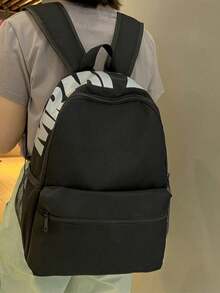 Minimalist Solid Color Multi-Function Large Capacity Student Backpack - Black - View 2