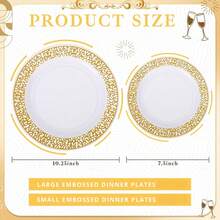 金色优雅甜点托盘，白色金边餐盘，优雅上菜盘，意面盘，开胃菜盘，蛋糕盘，易于清洁的可重复使用餐具，适用于派对、婚礼、午餐、家庭聚会、订婚派对、烧烤、晚餐、同学聚会、生日、节日、退休庆祝、野餐、自助餐、用餐、情人节晚餐等场合。 - 查看 8