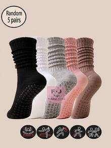 1/3/6 Pairs Unisex Winter Yoga Socks, Fashion Wide Cuff Design Full Sole Silicone Anti-Slip Shock Absorption, Suitable For Dance, Pilates, Yoga, Indoor Fitness, Back To School Gift Anti-Slip Socks - Multicolor - View 27
