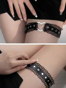 1/3Pcs Adjustable Star-Shaped Leg Garter With Anti-Slip Clips, Elastic Gothic Thigh Ring Garter For Women And Girls - Black - View 4