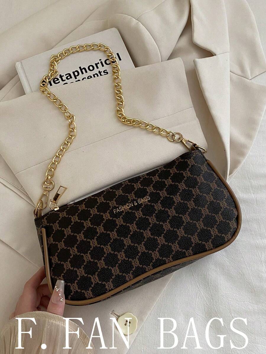 2024 Spring/Summer New Minimalist Versatile PU Underarm Bag, Fashion Chain Shoulder Bag, High-Quality Hand Carry Bag - Coffee - View 1