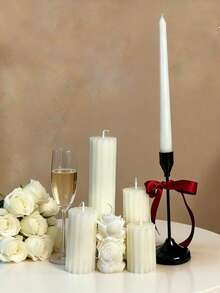 Ins Style 高级白色香薰蜡烛套装，竖条纹齿轮柱形香薰蜡烛，尖头长杆香薰蜡烛，玫瑰柱形蜡，大豆蜡制成，内含香薰蜡烛，可燃烧 48 小时，蜡烛中心，中东斋月装饰，开斋节礼物，送给她的礼物，冬季礼物，生日礼物，派对装饰蜡烛，氛围装饰蜡烛，家居装饰蜡烛。 - 垂直條紋齒輪蠟燭/長桿 - 查看 5