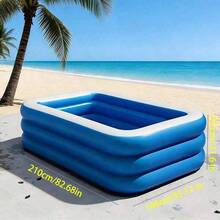 1个三层充气游泳池，尺寸为120英寸 x 72英寸 x 22英寸，超大加厚PVC材质，家用成人降温泳池，户外花园后院夏季派对大型水池 - 彩色 - 查看 9