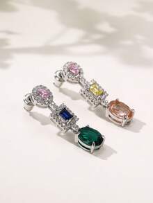 一对优雅的立方氧化锆水滴耳环，适合女性佩戴，可用于婚礼、订婚、周年纪念、派对、情人节等场合。 - 1# - 查看 3