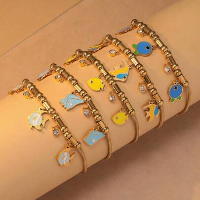 Gold Zirconia Fish Animal Bracelet, Colorful Zirconia Bracelet, Luxury Jewelry For New Year, Suitable For Wedding, Romance Gifts, Daily Matching