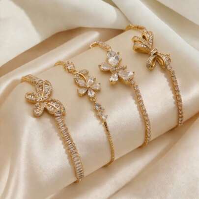 สร้อยข้อมือผีเสื้อเพทายชุบทอง, สร้อยข้อมือเพทายหลากสี, เครื่องประดับหรูหราสำหรับปีใหม่, เหมาะสำหรับงานแต่งงาน, ของขวัญออกเดท, การจับคู่ประจำวัน