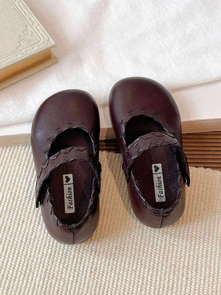 1 Pair Brown Patterned Cute Fashionable Pearl Design Soft Bottom Non-Slip Flat Baby Toddler Shoes, Suitable For Spring, Summer, Autumn And Winter