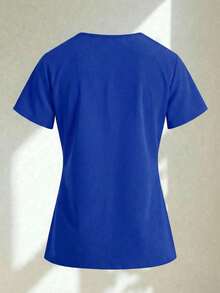 Conjunto uniforme médico quirúrgico set 2 piezas dama mujer manga corta cuello v pantalón jogger resorte cordón cómodo - Azul - Ver 5