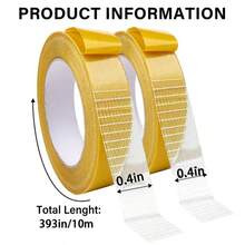 2pcs Super Strong Double-Sided Tape, 0.4in X 393in - Waterproof Transparent Adhesive With Fiberglass Mesh, Suitable For Walls And Glass, Yellow - 2 Pieces - View 10