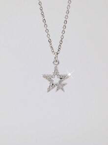 Retro Gothic Punk Style Rhinestone Star Necklace, Unisex - Silver - View 1