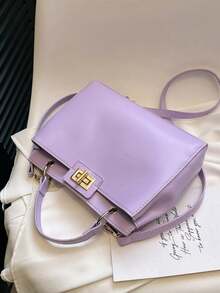 Fashionable Minimalist Solid Color Shoulder Crossbody Square Handbag For Women - Purple - View 6