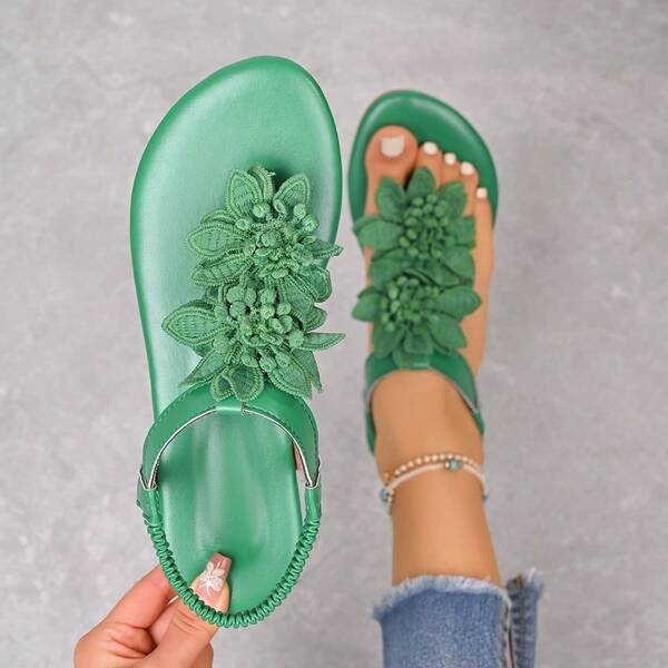 Plus Size Women's Elegant Western-Style Wedding Sandals, 3D Fabric Double-Layer Floral Decor, Summer Fairy Tale Style, Solid Color Open Toe Design, Fabric Upper And Lining, Non-Slip Outsole, Comfortable Synthetic Insole