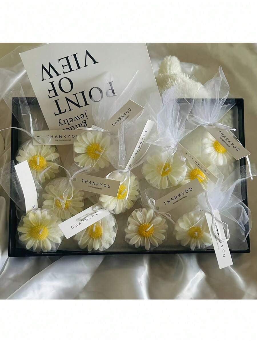 5支雏菊造型香氛蜡烛套装 - 婚礼回礼篮、新娘送礼会装饰、大豆蜡家居香氛、简约花卉桌面装饰 - 菊花 - 查看 1