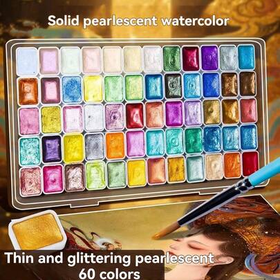 20/60色珠光固体水彩颜料套装，敦煌色及金属色调，适用于插花、包装、书法、绘画、DIY模型制作