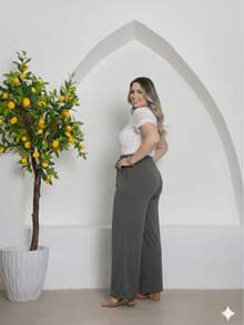 Duna Plus Size Wide-Leg Pants - 深灰色 - 查看 3