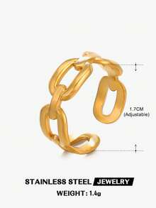 1pc 18K Gold Plated Stainless Steel Geometric Ellipse Open Ring, Suitable For Women's Daily, Party Wear, Holiday Gift - Gold - View 5