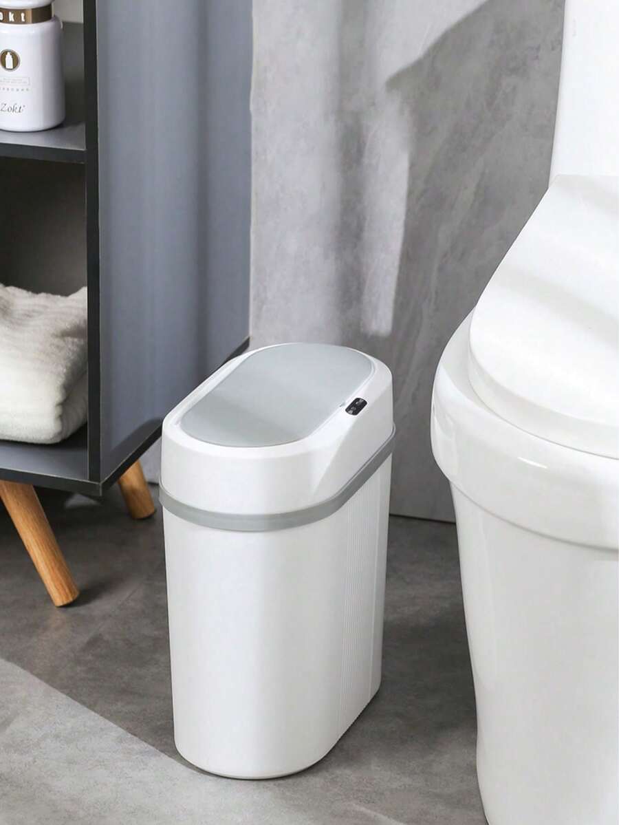 1 pieza Papelera con sensor inteligente, se puede colocar en el espacio entre el inodoro y la pared - Blanco - Ver 1