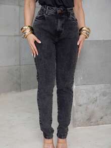 Vintage Black Mom Jeans With A Conscious Mind - 黑色 - 查看 1