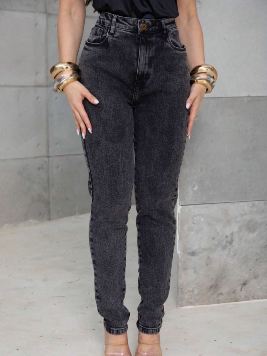 Vintage Black Mom Jeans With A Conscious Mind - 黑色 - 查看 1