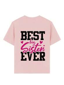 Camiseta de cuello redondo de manga corta con estampado gráfico informal para niña, top de verano - Rosa - Ver 6