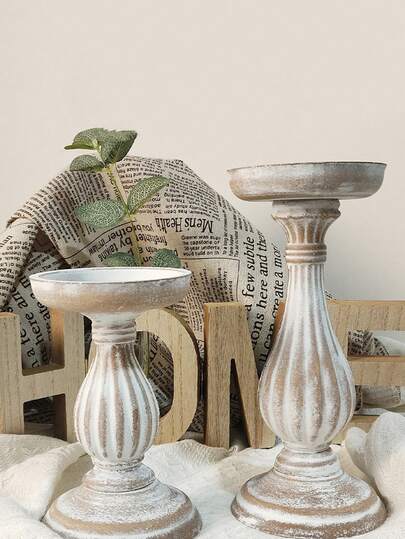 1pc Vintage Distressed Wooden Candle Holder, Antique Roman Column Style Candle Stand, Suitable For Home Decor, Room Decor, Tabletop Decor, Wedding Decor, Holiday Decor