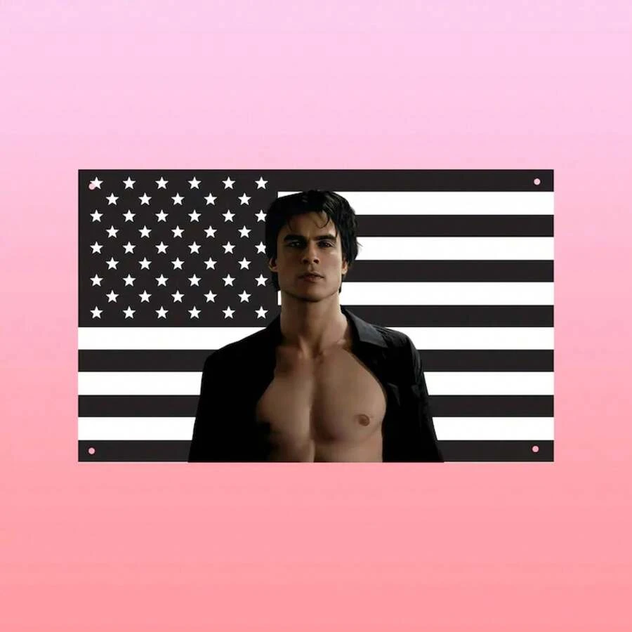 Damon Salvatore Flag | Hot Vampire Black USA Banner | TVD Aesthetic Dorm Frat Room Wall Decor - 1PC - 查看 1