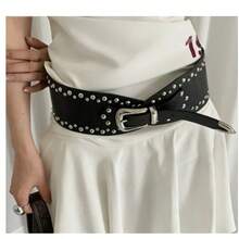New Rivet Punk Wide Belt, Versatile Retro Fashion Accessory - Black - View 9